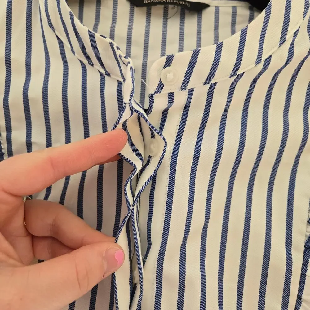 Banana Republic Riley-Fit Stripe Ruffle-Front Shirt 10P - Picture 5 of 11